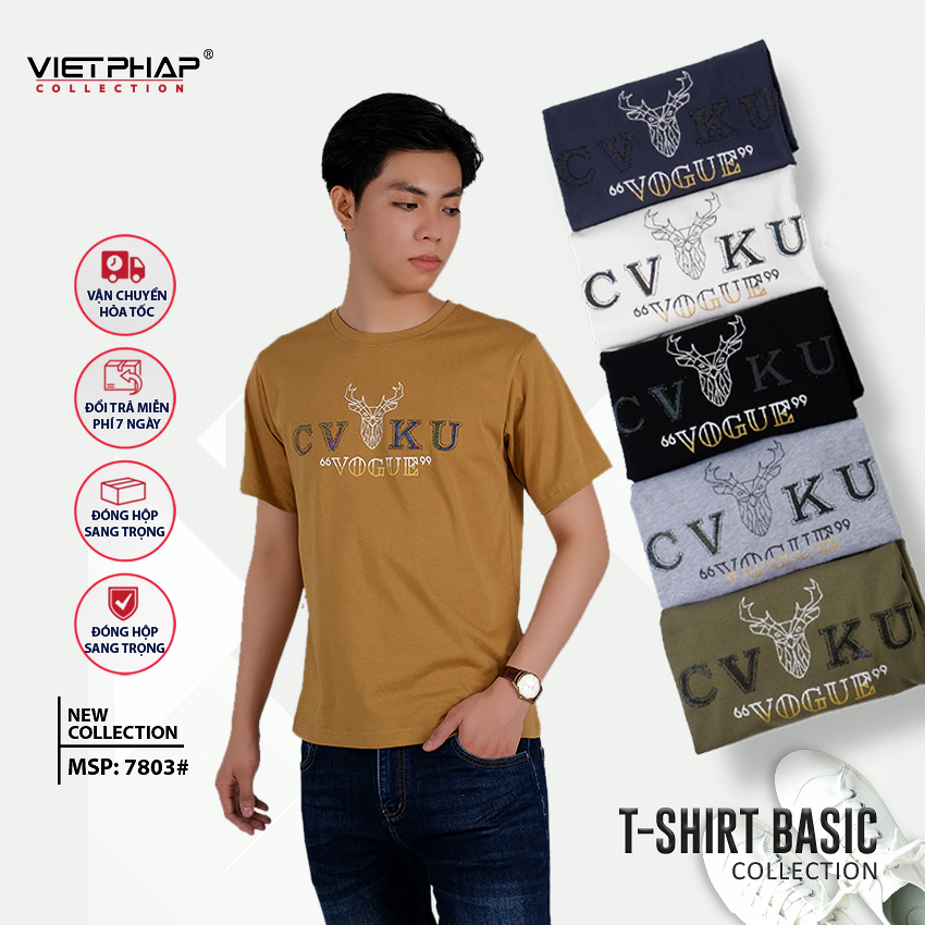 Áo Thun Tròn Cao Cấp VIỆT PHÁP / Form Unisex- Chất liệu cotton co dãn thấm hút mồ hồi tốt 7803