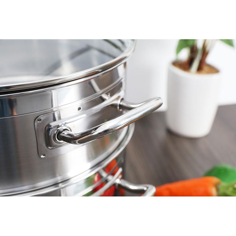 Bộ nồi xửng hấp 3 đáy inox 430 FiveStar Standard nắp kính tặng 1 muỗng canh (24cm /26cm / 28cm /30cm /32cm)