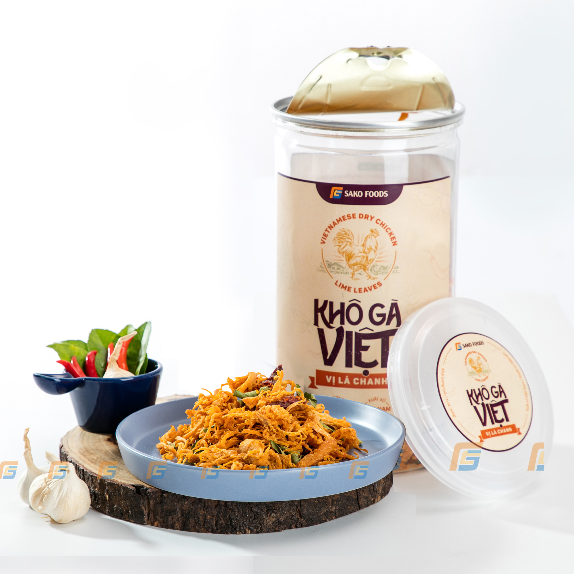 Khô Gà Lá Chanh Thượng Hạng Sako Foods, Khô Gà Việt Giòn Ngon Đậm Vị, Hũ 200g - Hàng Chính Hãng