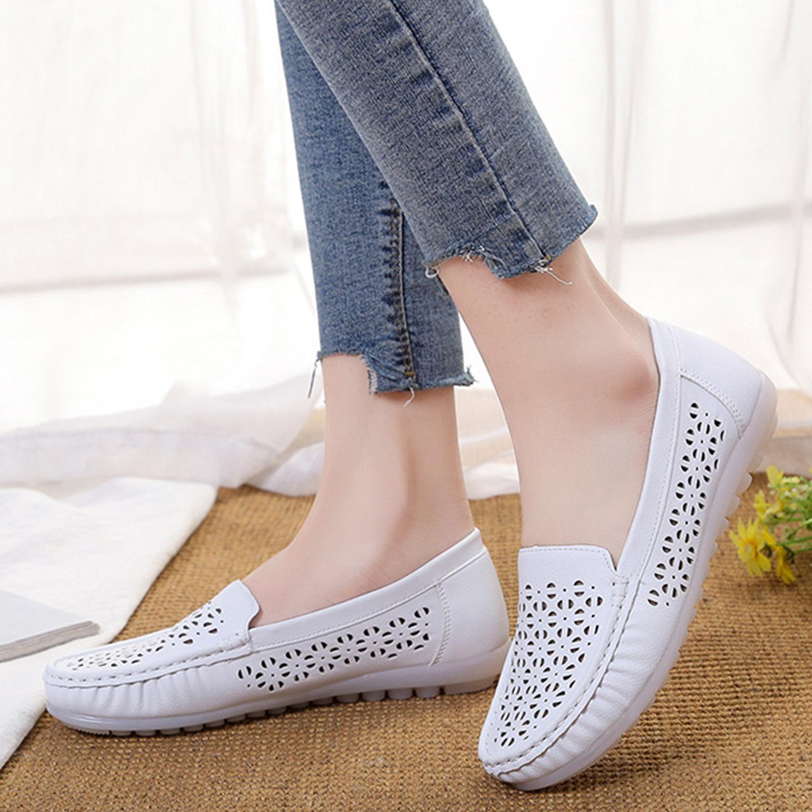 Women's Leather Casual Cut Out Loafers Flat Slip on Shoes