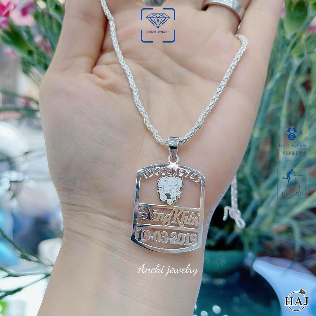 Dây chuyền bạc khắc tên cho bé trai, vòng cổ trẻ em bạc nguyên chất, Anchi jewelry