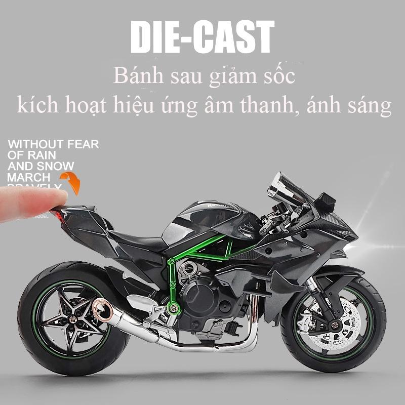 Mô hình xe mô tô Kawasaki Ninja H2R bằng hợp kim nguyên khối có nhạc và đèn tỷ lệ 1:12