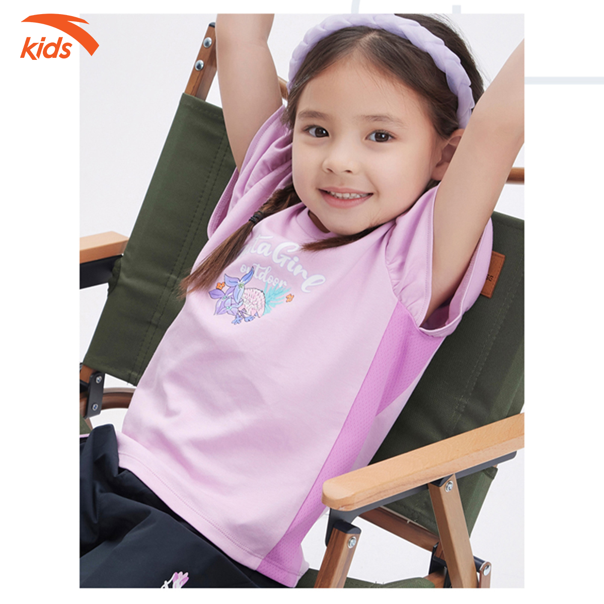 Áo phông bé gái Anta Kids kiểu dáng thể thao, vải polyester co giãn 4 chiều 362239101