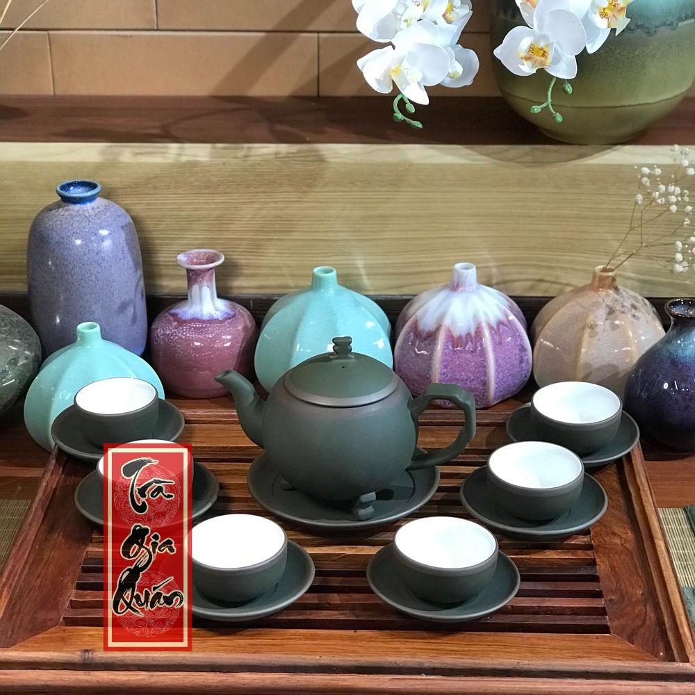Bộ Ấm Chén Tử Sa Bát Tràng Họa Tiết Trơn Dáng Viên Châu Dung Tích 300ml AVMT 59