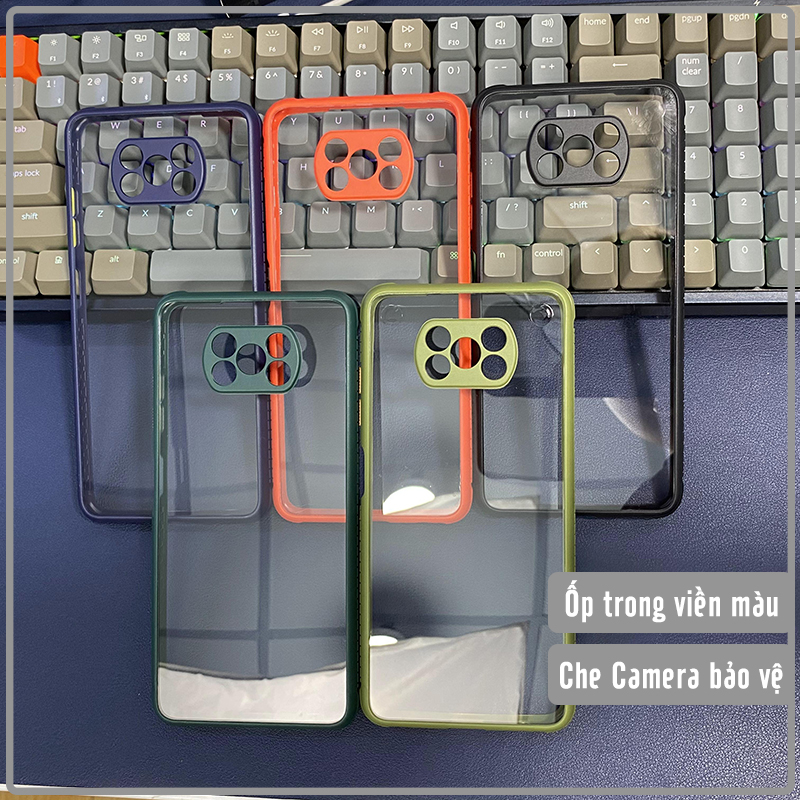 Ốp lưng cho Xiaomi Poco X3 NFC trong viền màu che camera 4 Gốc chống sốc