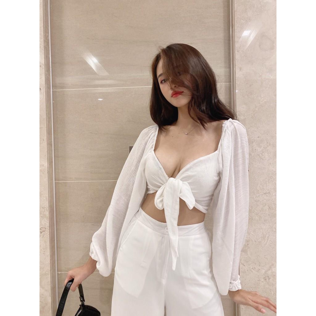 Áo Croptop Tay Phồng Hoa Cam