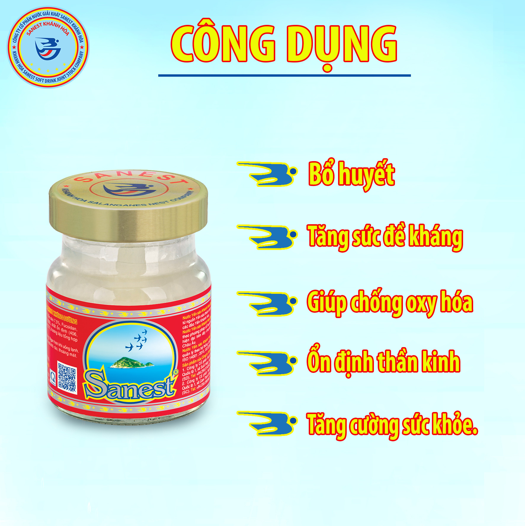 Nước Yến sào Khánh Hòa Sanest đóng lọ 70 ml- Sản phẩm sử dụng đường dành cho người ăn kiêng