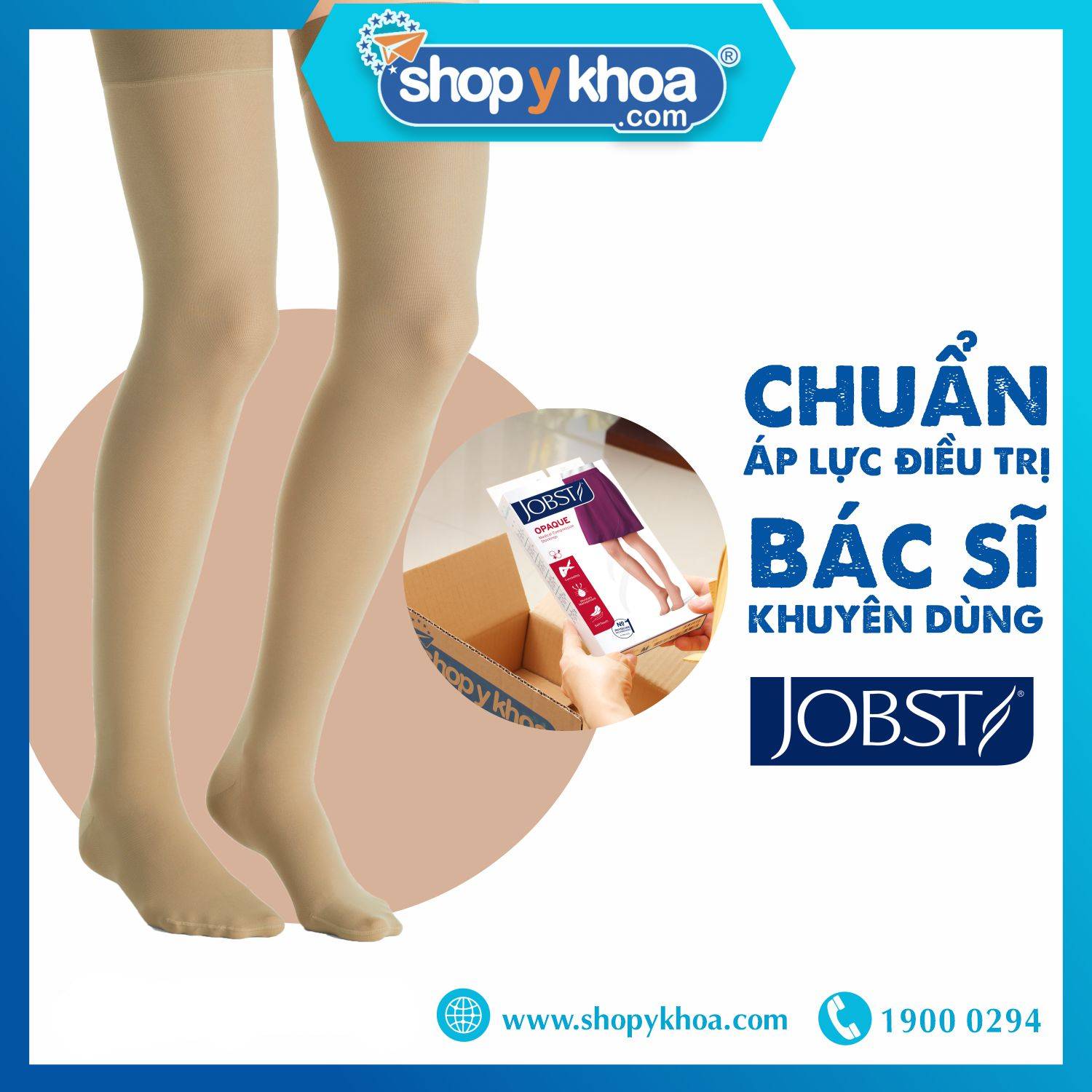 [Da nhạy cảm] Vớ y khoa đùi silicone JOBST Opaque Sensitive - Mỏng,màu da,kín ngón, 20-30mmHg,giãn tĩnh mạch