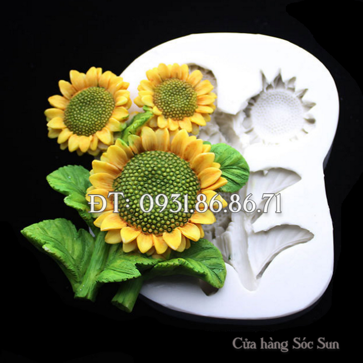 Khuôn silicon 3 hoa hướng dương kèm lá loại 10 cm - Mã số 1224