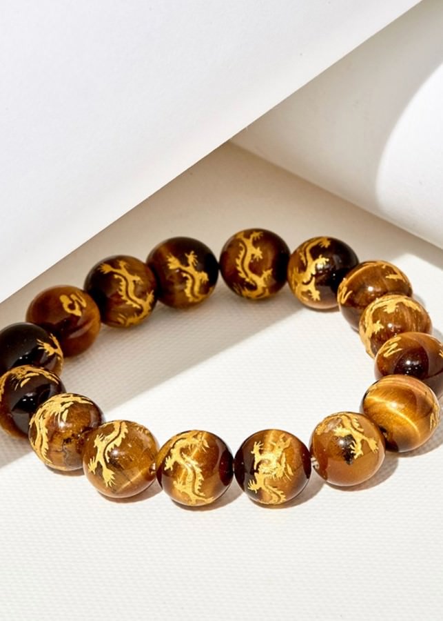 Vòn Tay Đá Opal Mắt Hổ Vàng Chạm Rồng - Thổ Kim