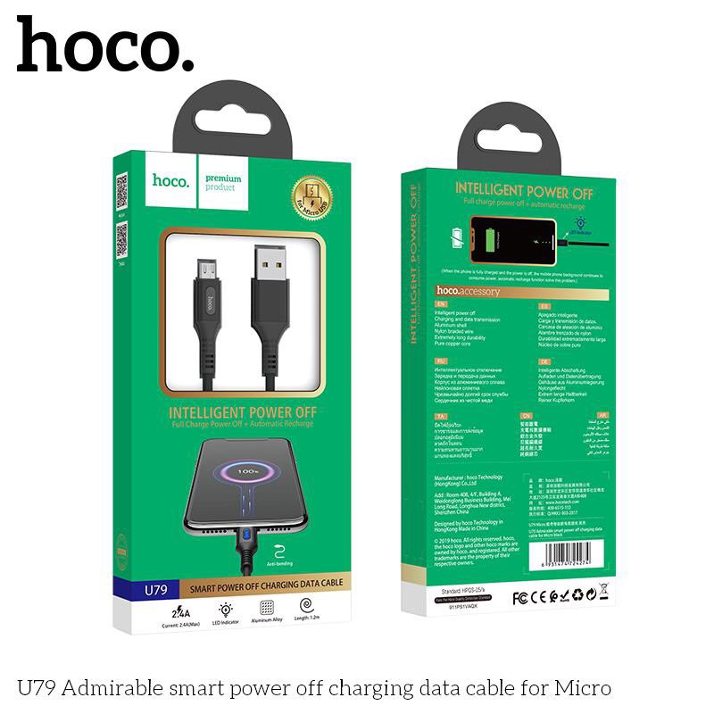 hoco u79 dây sạc tự ngắt điện khi đầy micro usb 2.4a dài 1m - cáp sạc nhanh bọc dù có đèn led cho samsung oppo xiaomi giao mầu ngẫu nhiên - hàng chính hãng