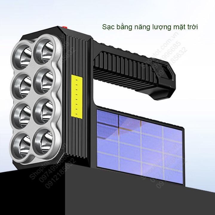 Đèn Pin LED cầm tay năng lượng mặt trời, với 8 pha siêu sáng, pin sạc gắn bên trong