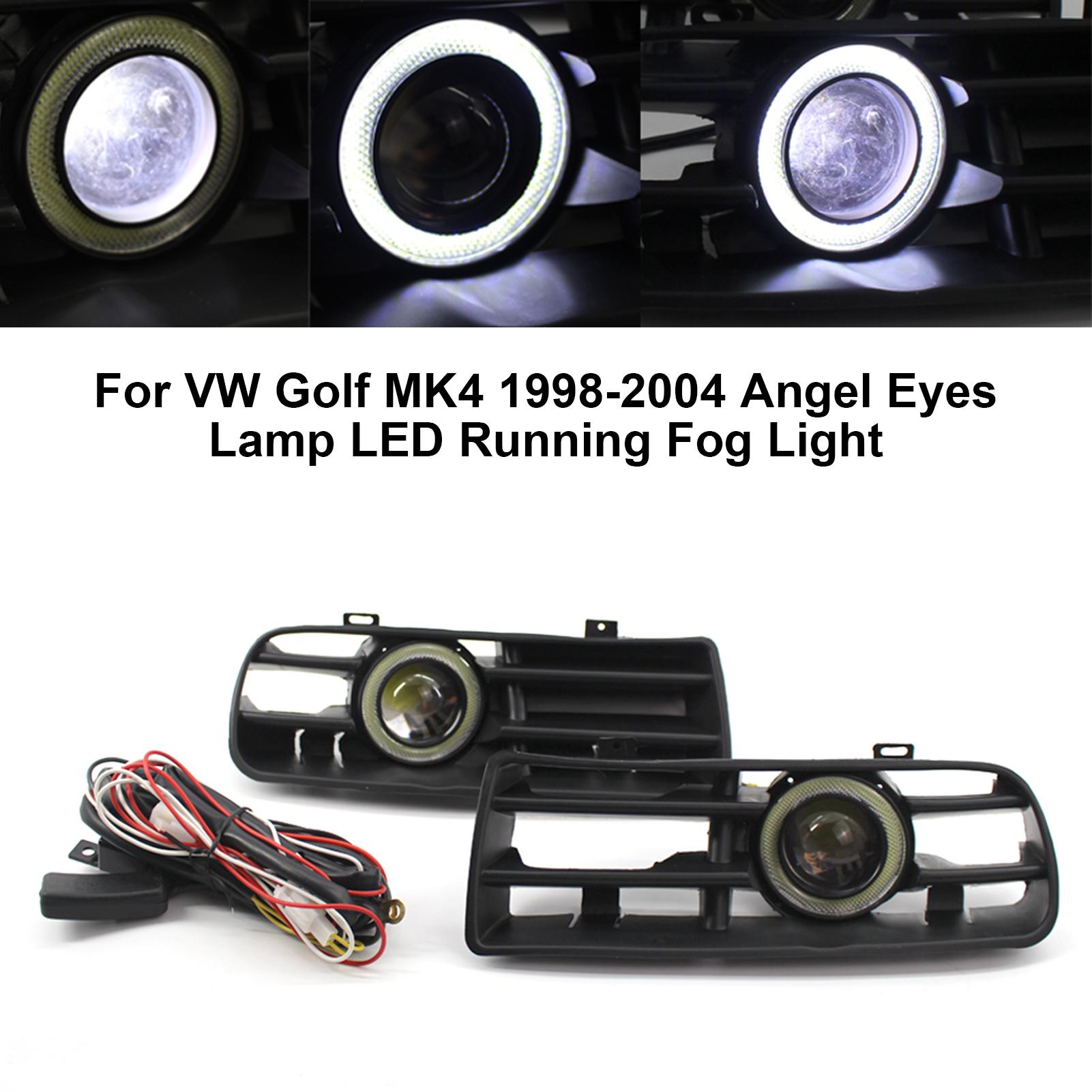 1 Pair Car Auto White Fog Light Front Bumper Grilles Replacement For VW Golf MK4 1998-2004 Angel Eyes Lamp LED Running