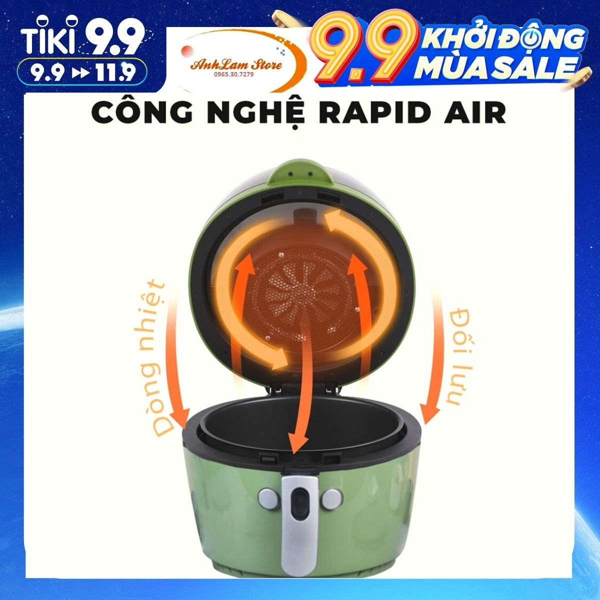 NỒI CHIÊN KHÔNG DẦU NINE SHIELD KB-6001 LOẠI CƠ 8LÍT THẾ HỆ MỚI NHẤT 2021