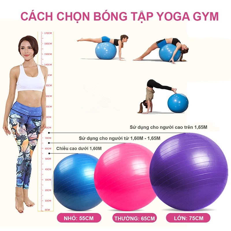 Bóng trơn size 75cm, trong lượng 1kg, chất liệu PVC chịu lực cao , Thể Hình, tập GYM , YOGA đủ màu