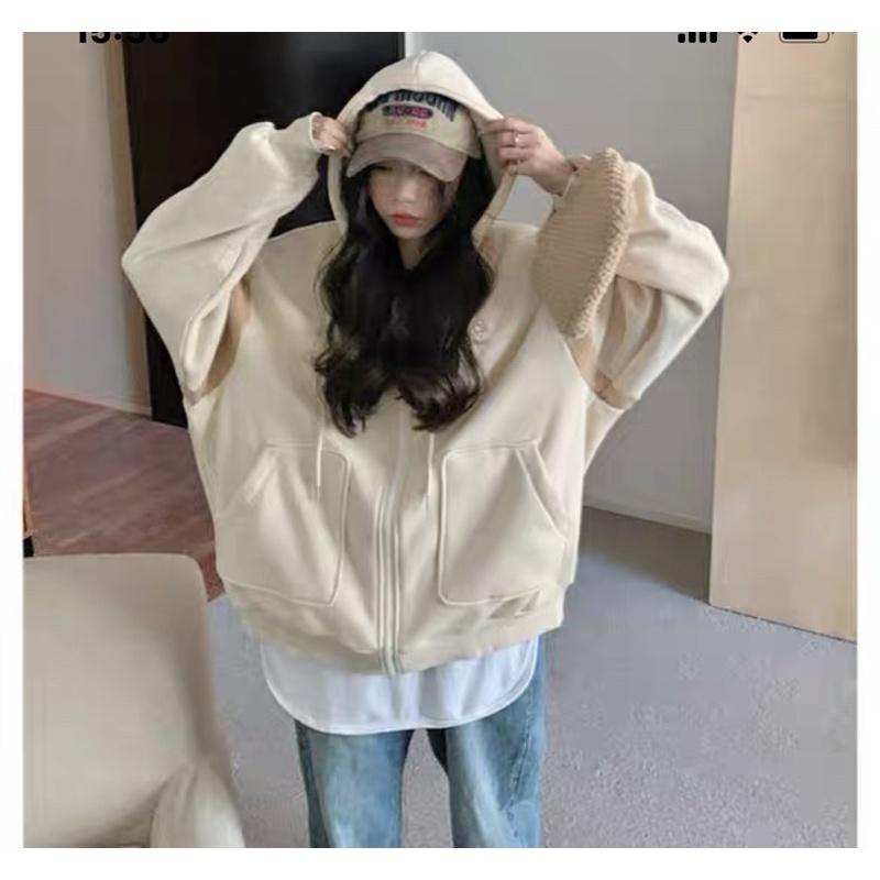 FREESHIP áo khoác nỉ nữ dây kéo from rộng chất vải nỉ ngoại dày mịn KG FASHION