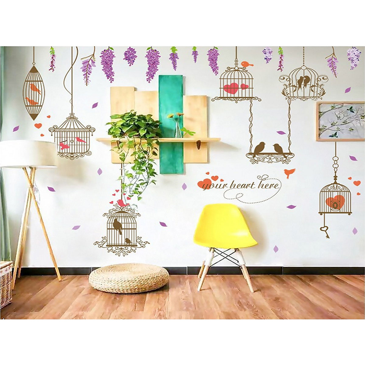 Decal dán tường Lồng chim trái tim - HP510