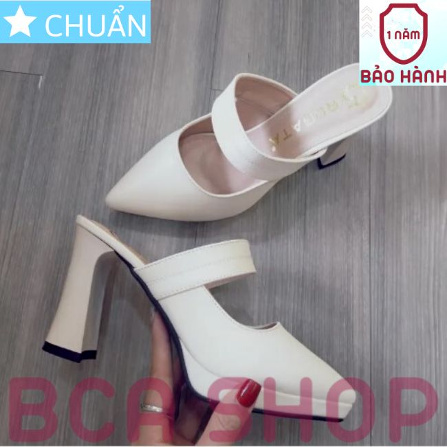 Giày cao gót nữ 8p RO466 ROSATA tại BCASHOP bít mũi, hở gót, gót trụ cùng màu thân - màu trắng kem