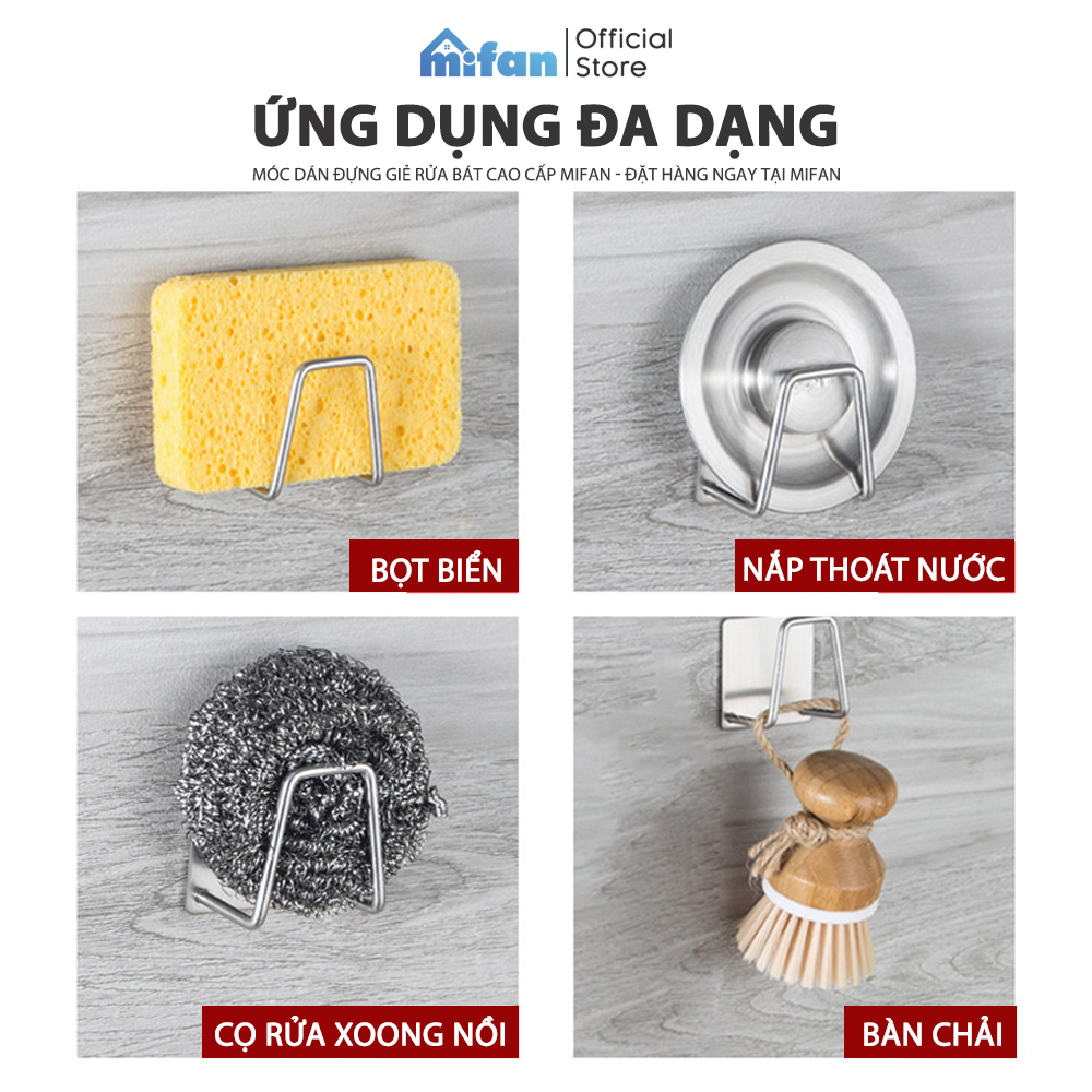 Móc Dán Tường Inox 304 Treo Miếng Rửa Bát, Thớt, Vung Xoong Nồi, Dụng Cụ Bếp, Đồ Nhà Tắm MIFAN