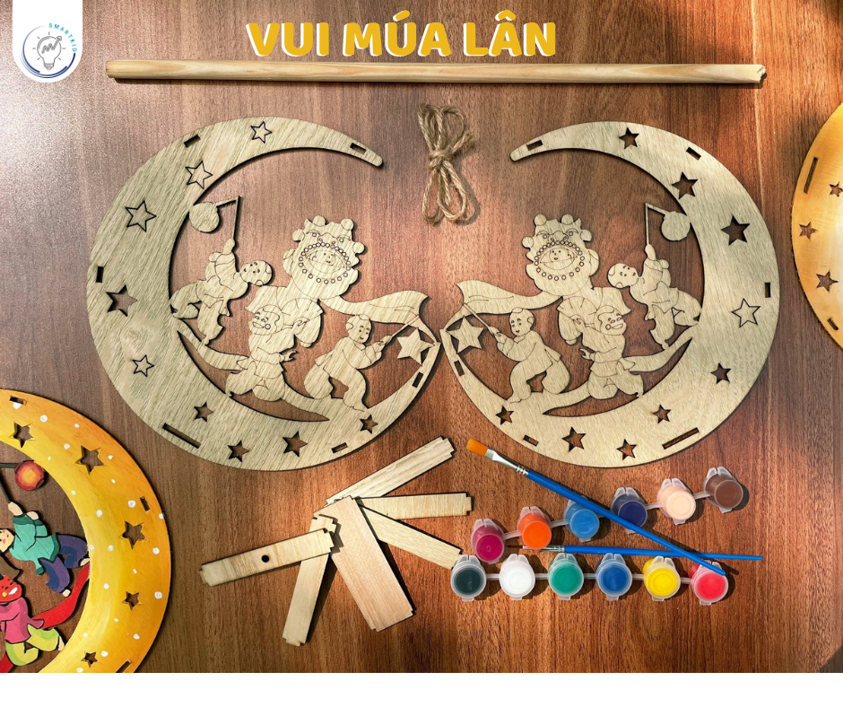 Set Đèn Lồng Gỗ Trung Thu - Lồng đèn trung thu truyền thống tô màu sáng tạo