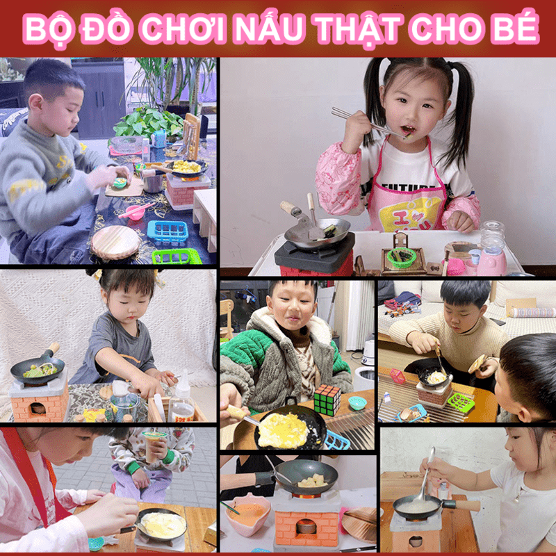 SET A Bộ đồ chơi mini nấu ăn dành cho bé, có thể nấu nướng thật bếp gạch