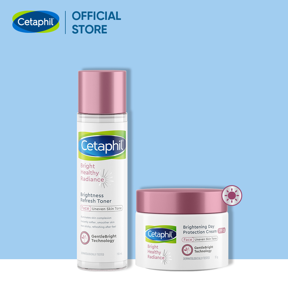 Combo làm sáng da Nước cân bằng Cetaphil Bright Healthy Radiance Refresh Toner 150ml + Kem dưỡng ẩm ban ngày Cetaphil Bright Healthy Radiance Day Protection Cream SPF15 50g