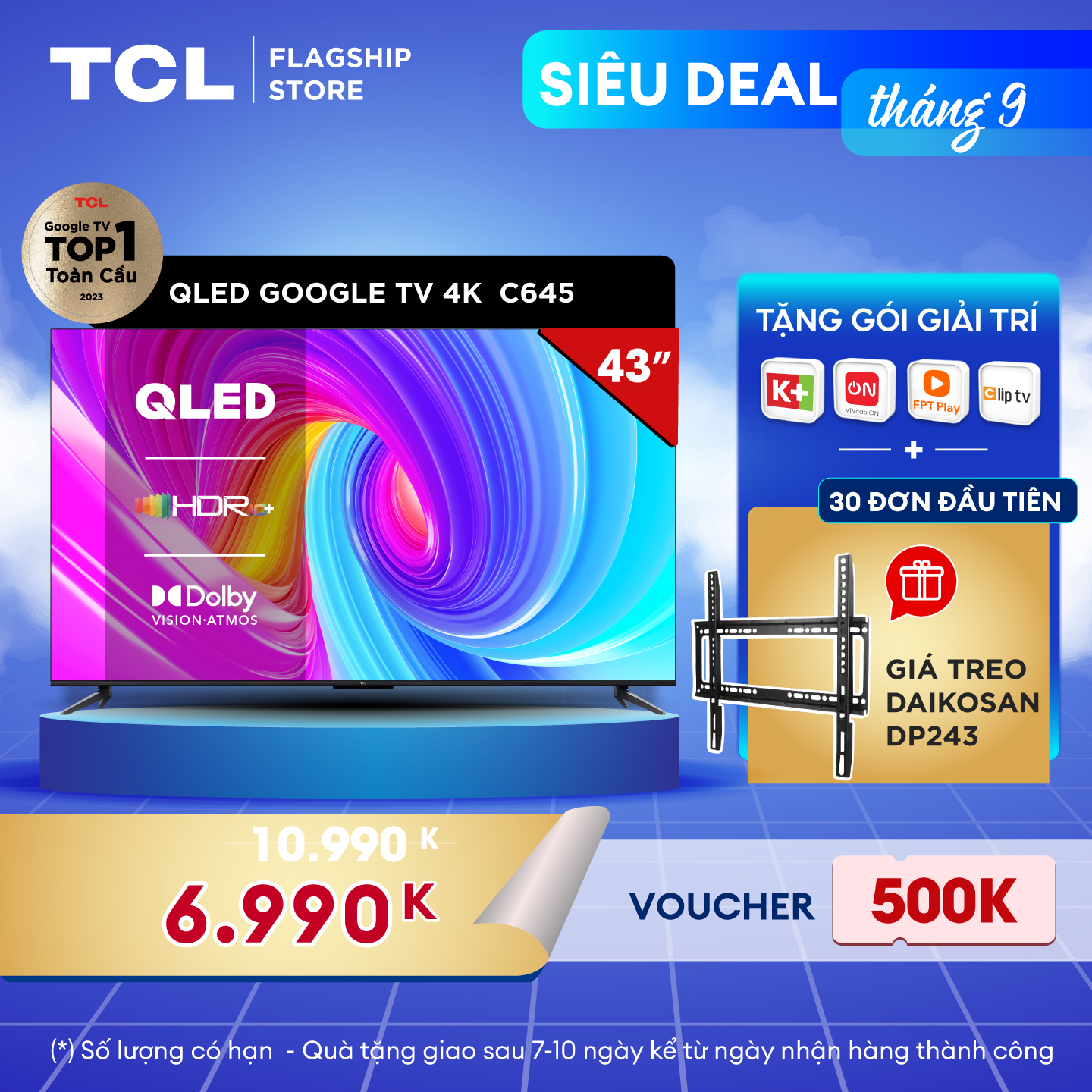 SẢN PHẨM MỚI 2023 - Hàng chính hãng QLED TV 4K UHD - Tivi 43- TCL 43C645 - Tivi 43 inch - Tivi cao cấp