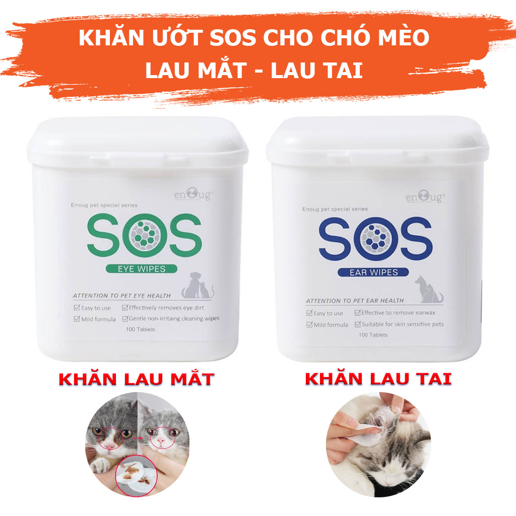 Khăn Ướt SOS Lau Mắt, Lau Tai Cho Chó Mèo, Chiết Xuất Nha Đam Dịu Nhẹ, Hộp 100 Miếng