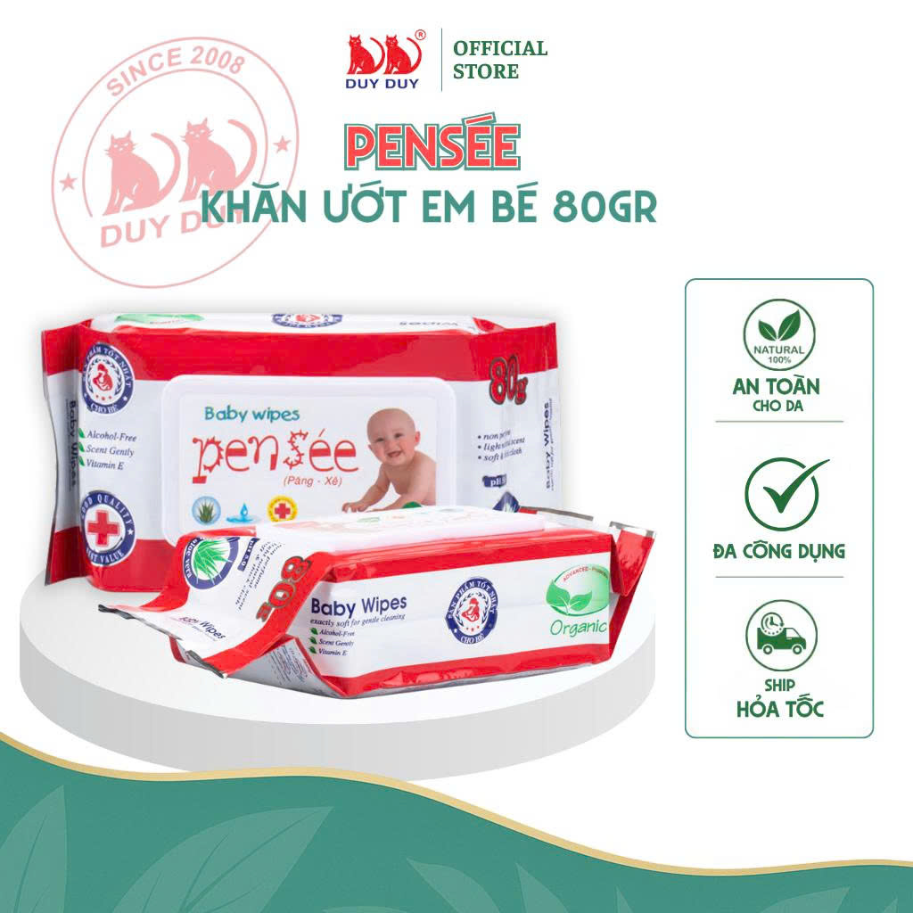 Khăn ướt cho bé Baby Pensee vải không dệt rayon cao cấp 55 miếng 13.5x20cm không paraben