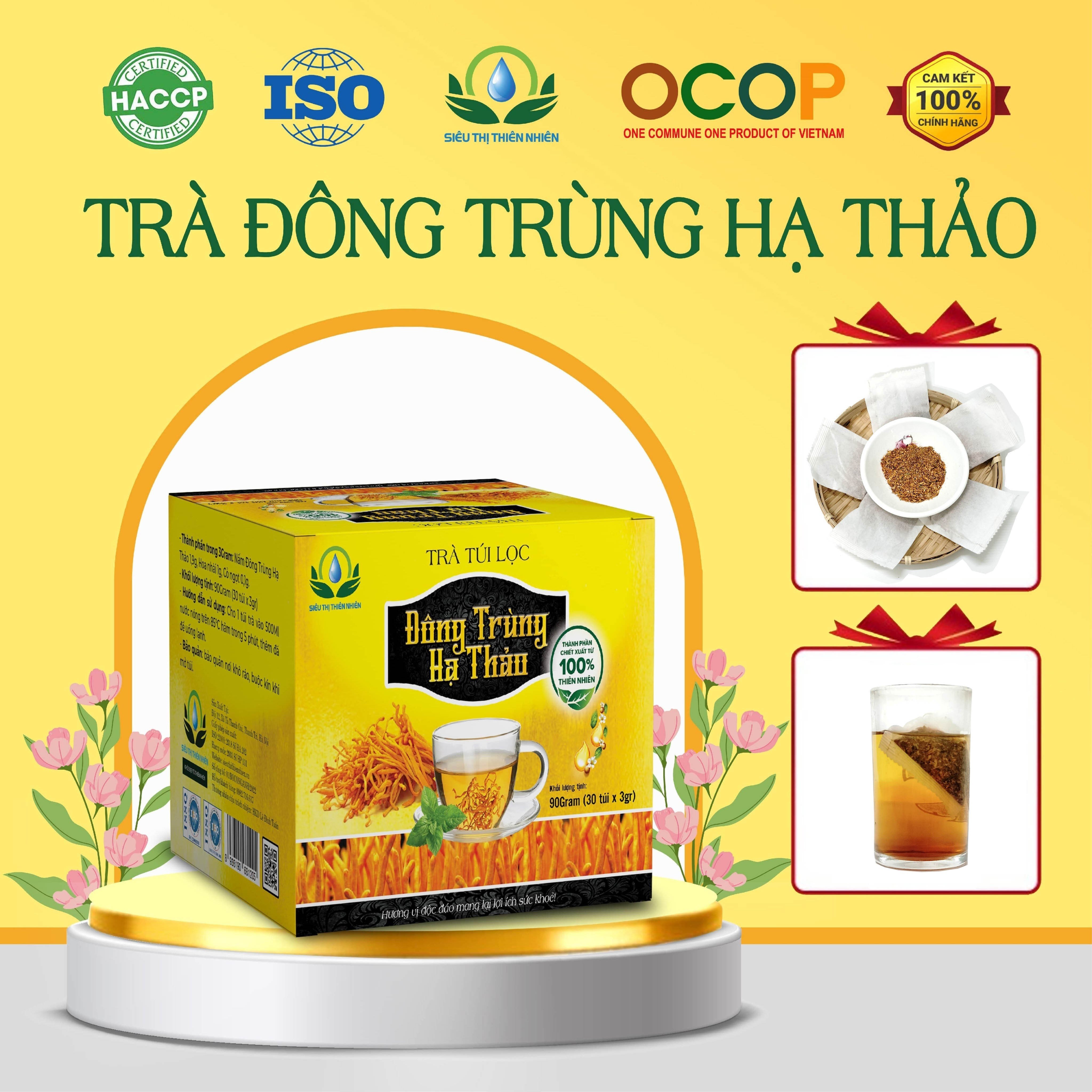 Trà Đông Trùng Hạ Thảo hộp 30 Túi Lọc x 3Gram giúp tăng cường miễn dịch, bổ thận của Siêu Thị Thiên Nhiên