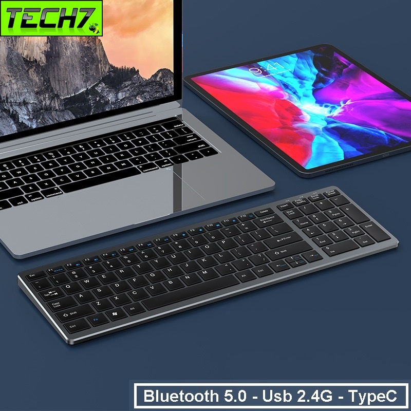 Bàn phím không dây mini W160C - pin sạc TypeC - đa kết nối bluetooth 5.0 + 3.0 + Usb wireless 2.4G hàng nhập khẩu