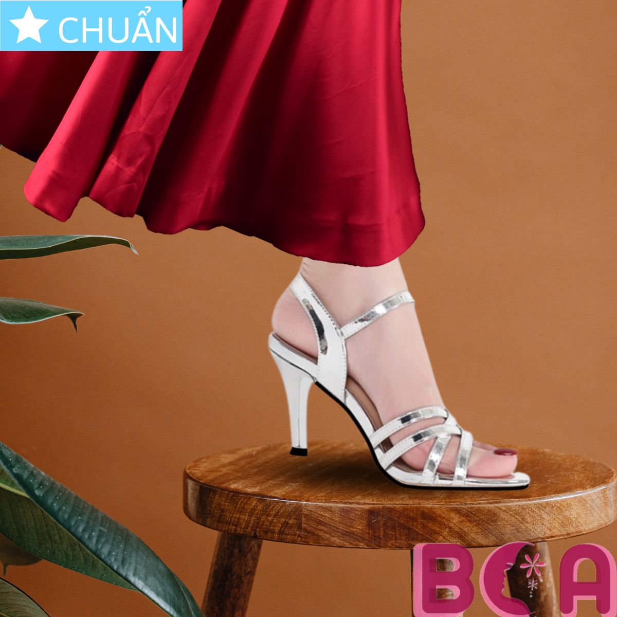 Giày cao gót nữ màu bạc 7p RO543 ROSATA tại BCASHOP gót nhọn, hở mũi, kiểu dáng sandal tôn dáng và thời trang