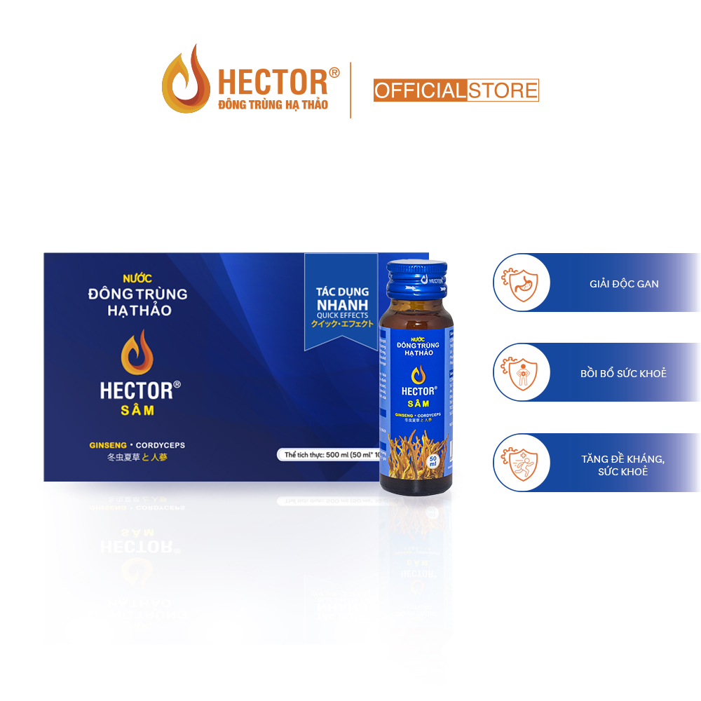 Bộ 2 Hộp 10 Chai Nước Uống Đông Trùng Hạ Thảo HECTOR Sâm tăng cường đề kháng, bồi bổ cơ thể  (20x50ml)