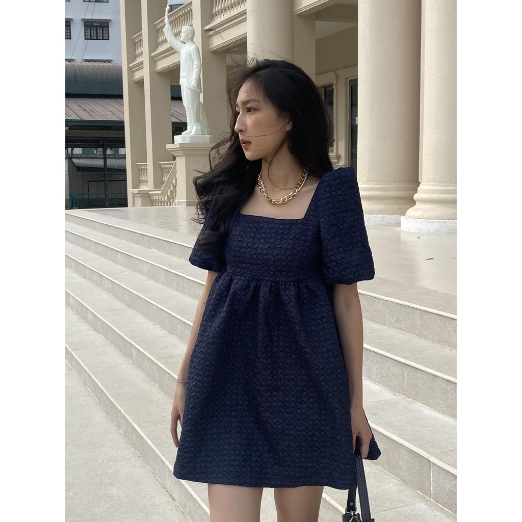 OLALASTUDIO Đầm babydoll xanh đen Hannah Dress