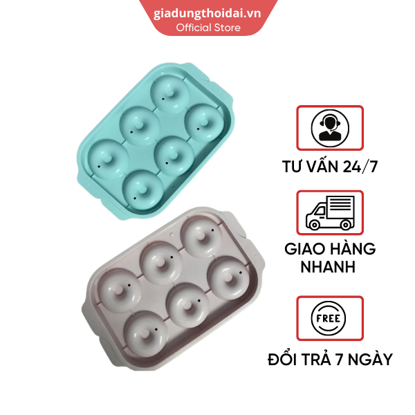 Khay Nhựa Làm Đá Sáng Tạo 6 Viên Có Nắp Hole Hàn Quốc KT: 21x13.5 cm