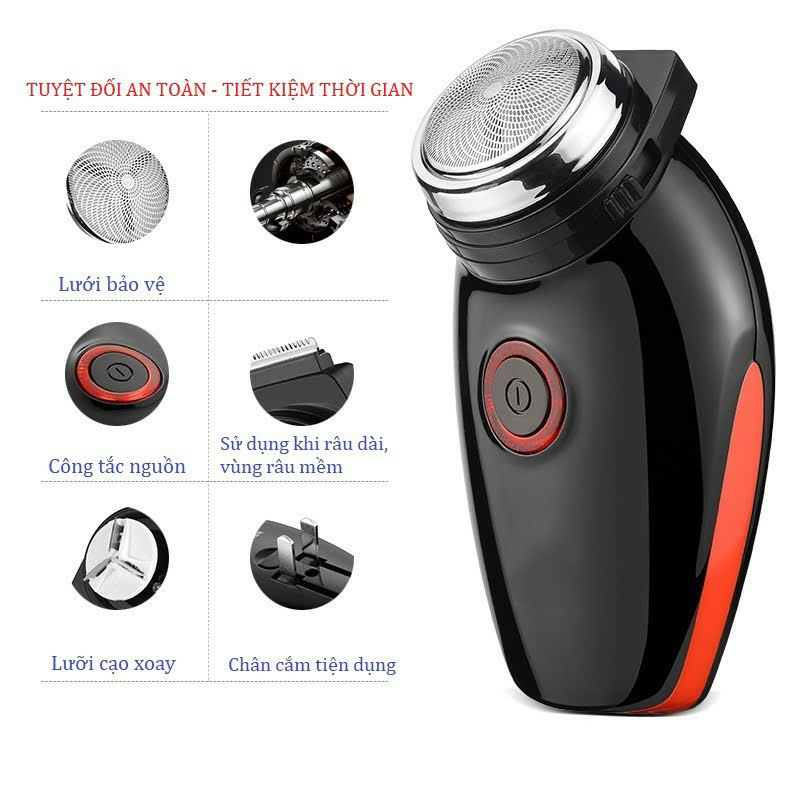 Máy Cạo Râu SC 501 Lưỡi Tròn Cạo Sát Sạch,Sạc Liền Tiện Lợi Pin Trâu Kèm Túi Đựng Chổi Vệ Sinh