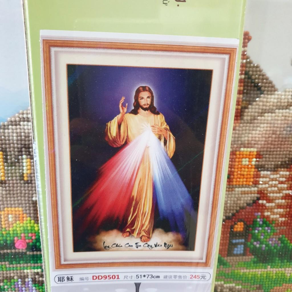 Tranh Đính Đá CHÚA GIESU LÒNG CHÚA THƯƠNG XÓT. Kích Thước: 73cm x 51cm