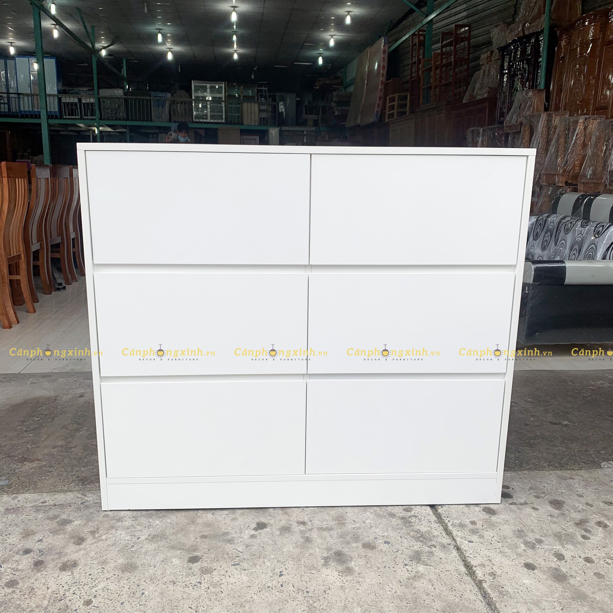 Tủ TRẮNG đựng quần áo, có 6 ngăn kéo, gỗ MDF CPX-T25