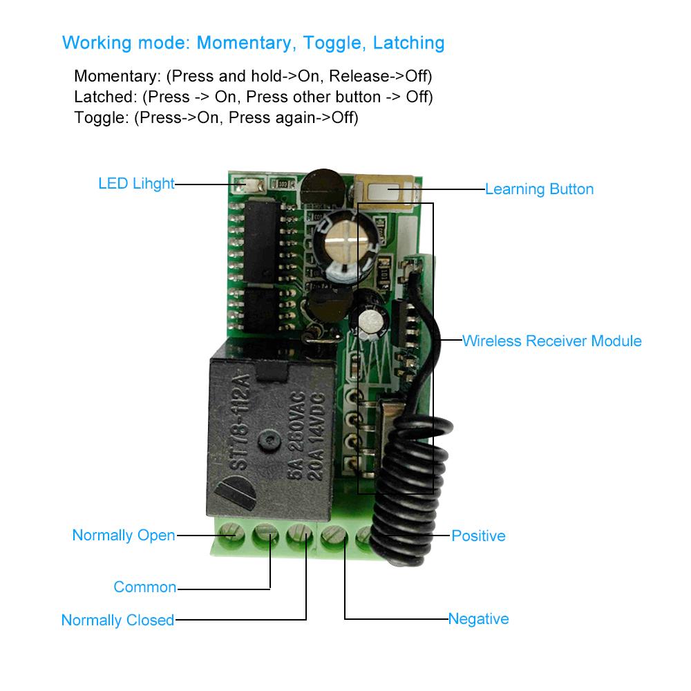 433Mhz DC 12V Universal RF Remote Control Switch Relay Receiver Module Mini 1CH Wireless Control Switch + 5PCS RF 433 Mhz Transmitter Remote Controls For Household Appliances Electronic Lock Control 1527 Chip