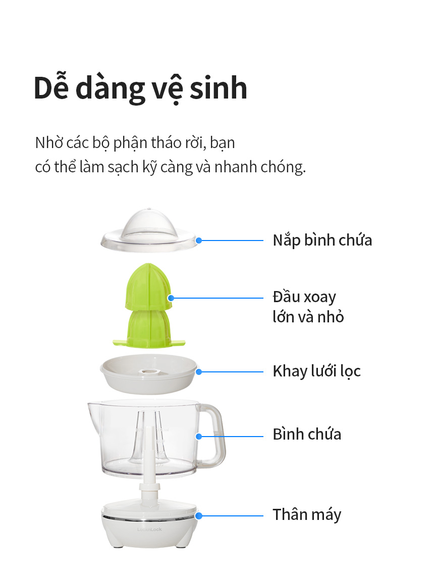 Máy Vắt Cam Lock&amp;Lock 700ml màu xanh mint EJJ231MIT - Hàng Chính Hãng, Xoay Ép 2 Chiều Cho Nhiều Nước Cam, Bảo Hành 24 Tháng - JoyMall