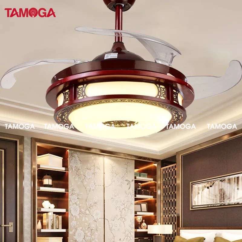 Quạt trần đèn phòng khách trang trí cánh gỗ TAMOGA TEVIO 8026 + Tặng kèm khiển