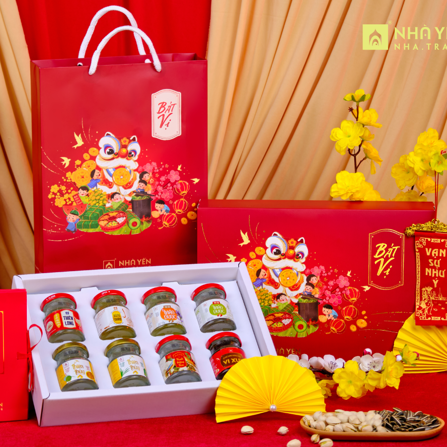 COMBO 5 Hộp Nước Yến Sào Bát Vị Tặng 1 - Nhà Yến Nha Trang - Hộp 8 Lọ - Tổ Yến Chưng Sẵn - Nước Yến Chưng Sẵn - Hàng Chính Hãng