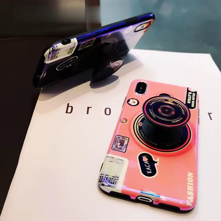 Ốp Lưng Dẻo In Họa Tiết Camera Kèm Popsocket Đồng Bộ Cho iphone X / XS MAX / 8 PLUS / 7 PLUS / 6 Plus