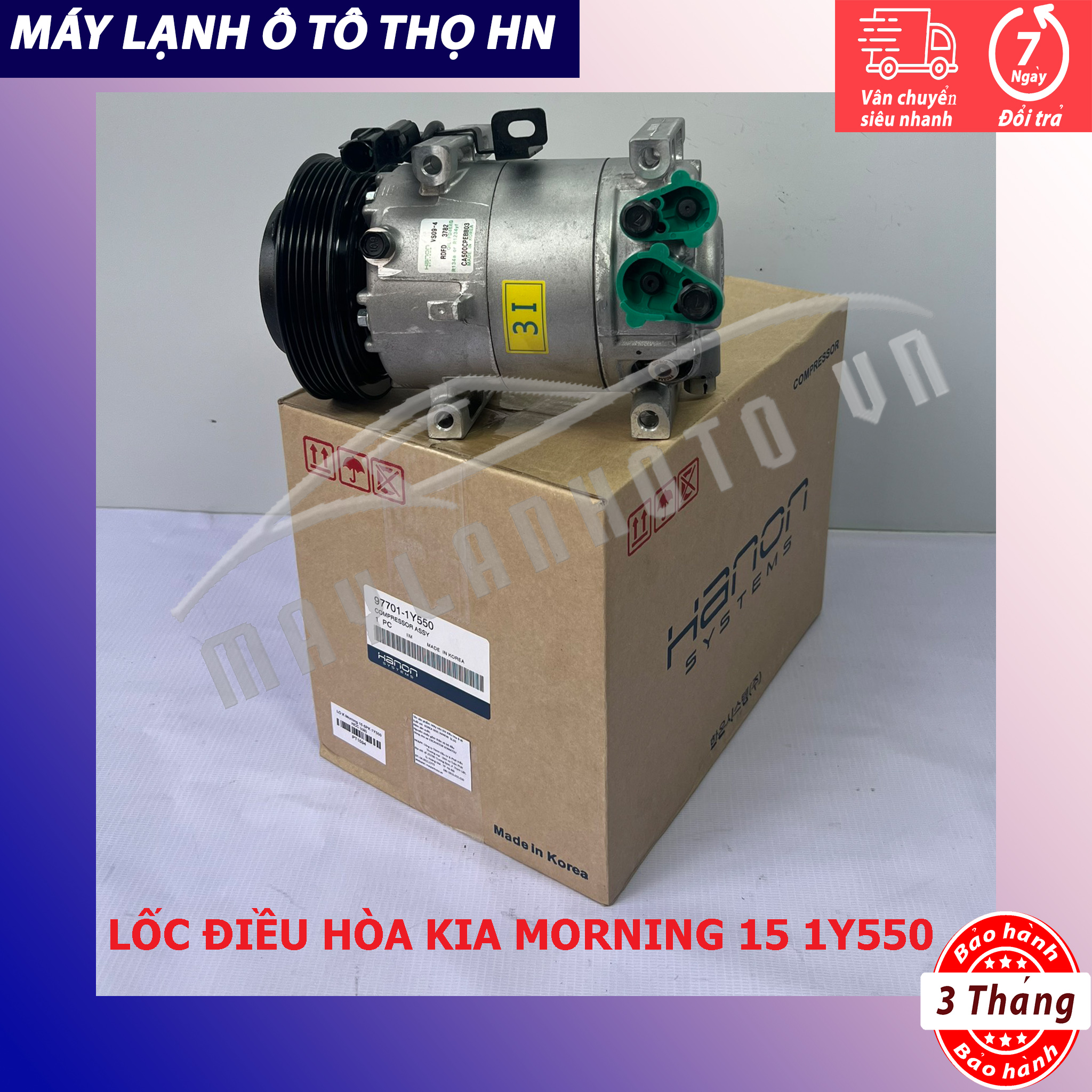 Lốc điều hòa (block,máy nén) Kia Morning 2015 2016 2017 2018 (6PK,không van) hàng Hàn Quốc 15 16 17 18 97701-1Y550