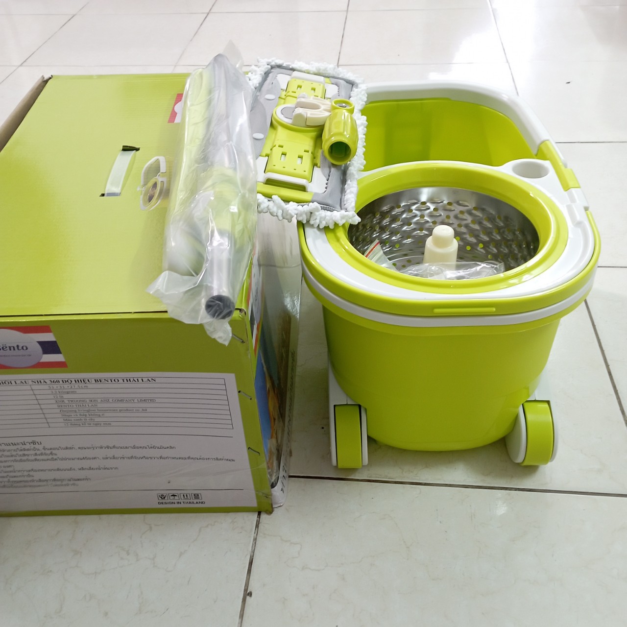 Bộ cây lau nhà 360 độ công nghệ Bento dung tích 12L, có bánh xe di chuyển- chất liệu thép không rỉ, nhựa nguyên sinh