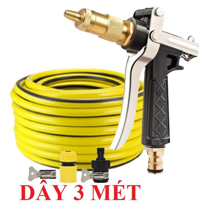 Bộ dây vòi xịt bơm nước tưới rửa , tăng áp 3 lần, loại 3m, 5m 206236 đầu đồng,đai,nối nhựa đen+ mở chai