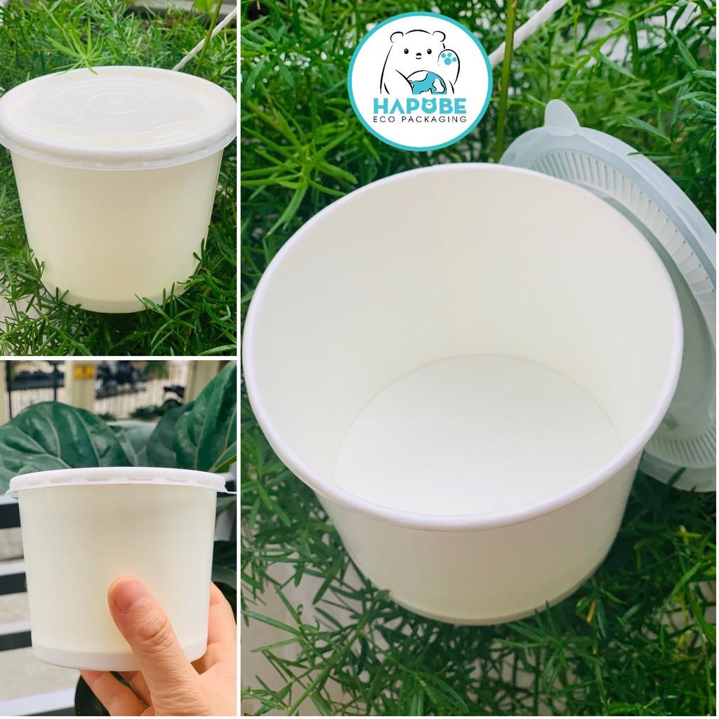100 bát giấy có nắp PP đựng thức ăn 500ml