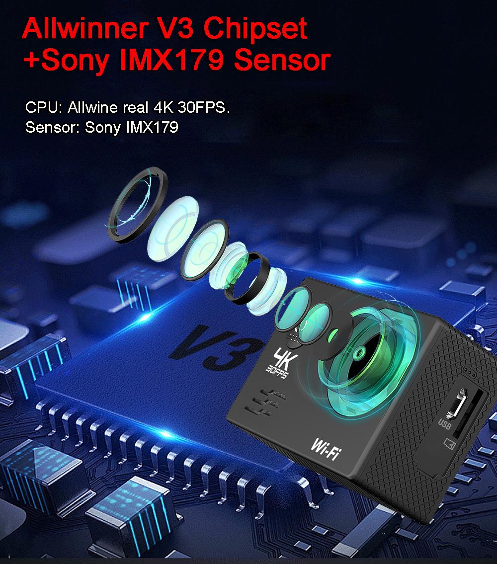 Camera hành động Ultra HD 4K 16.0MP WiFi 2.0 "Màn hình 170d dưới nước 30m Go Waterproof Pro Mũ bảo hiểm Ghi máy ảnh Sport Camer