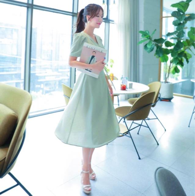 ĐẦM DÁNG SUÔNG, ĐẦM CÔNG SỞ Đầm váy mint xẻ tà (kèm hình thật)
