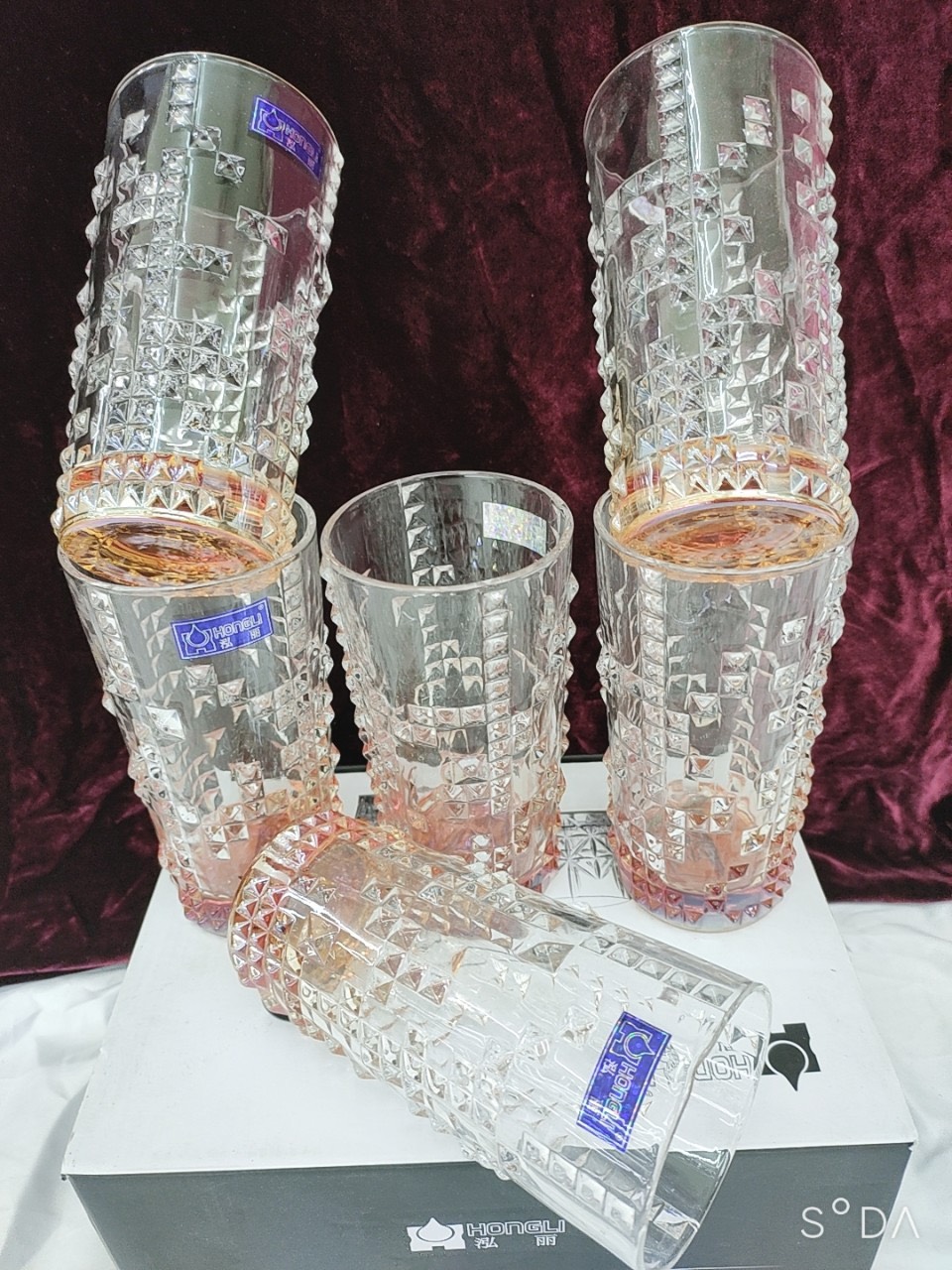 BỘ 6 LY UỐNG NƯƠC THỦY TINH CAO CẤP CHỊU NHIỆT 355ML HẠT NỔI - VD51